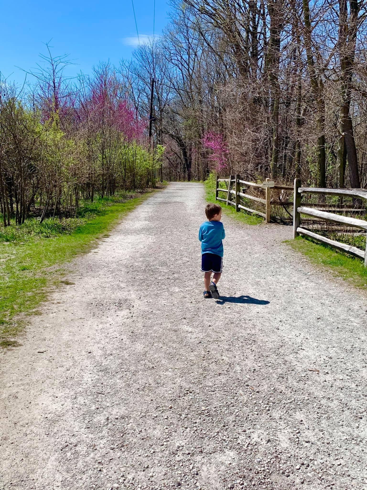 boy walking on trail