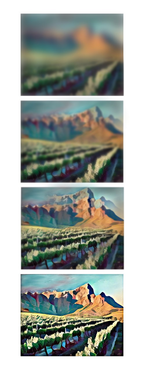 the same painting stacked on each other four times and it gets less blurry by the fourth panel