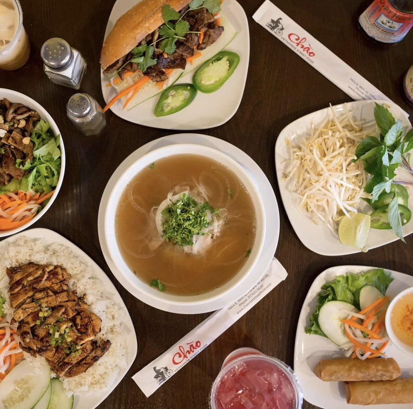 an assortment of Vietnamese food