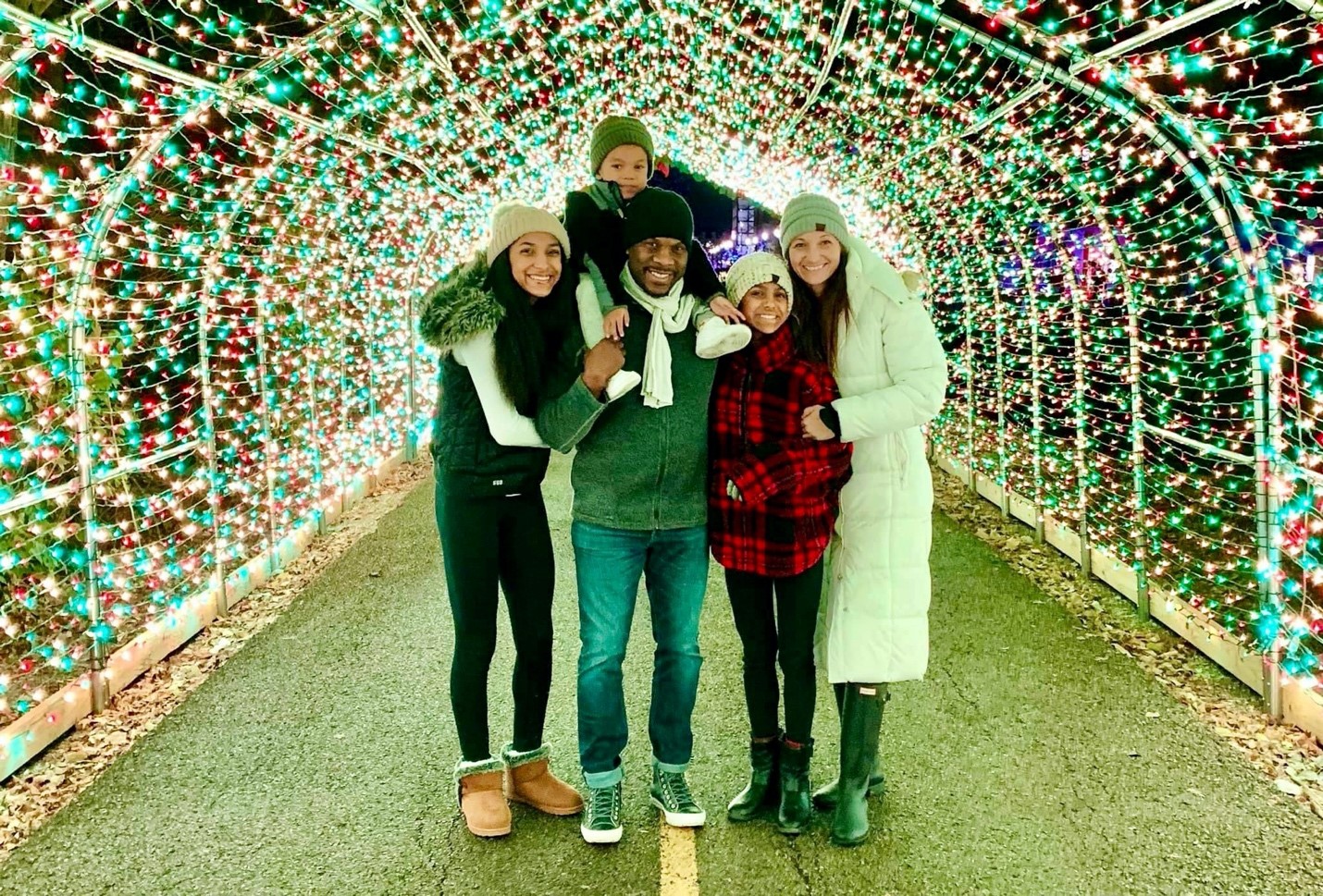group of people in front of lights