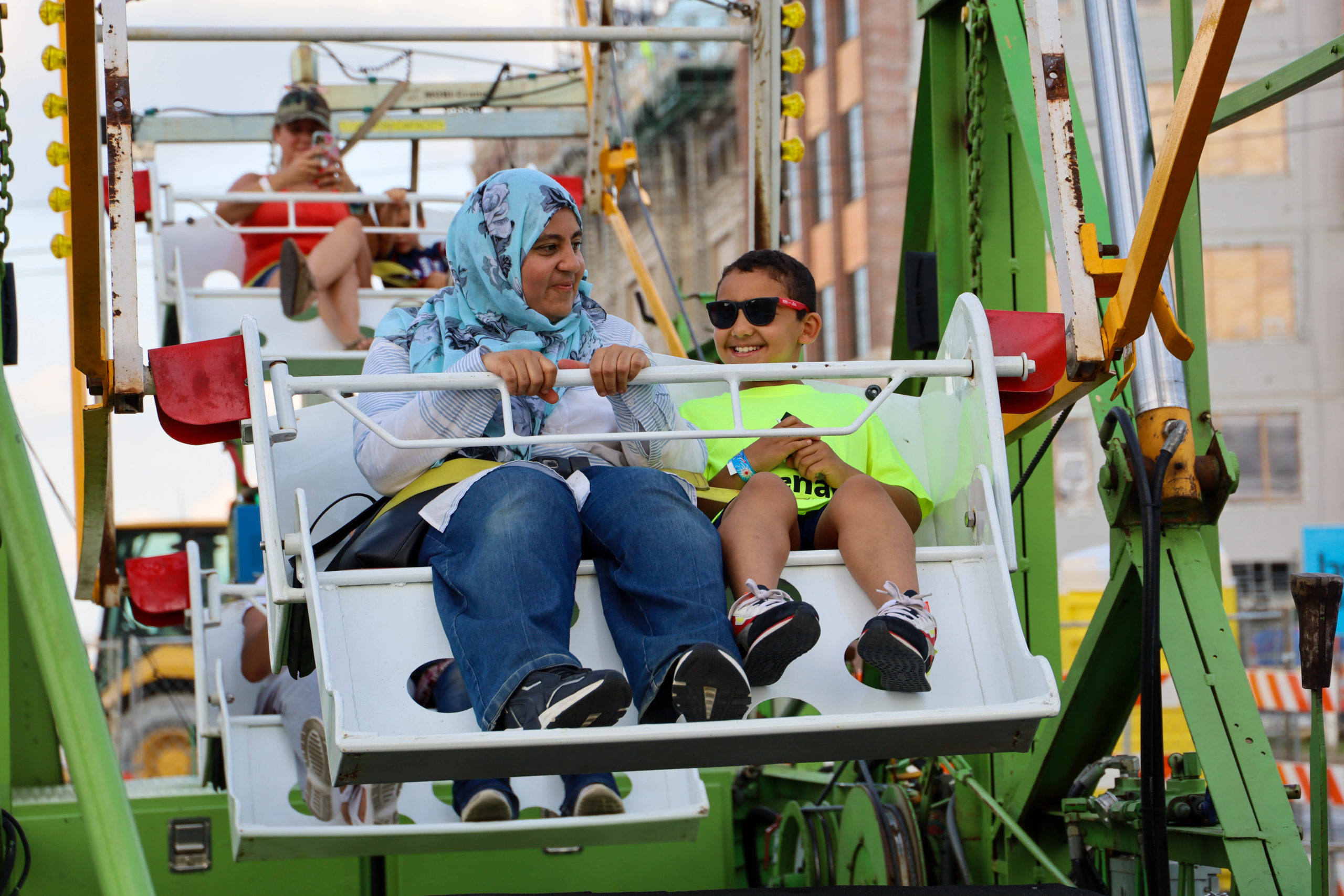 woman and child on ferris wheel
