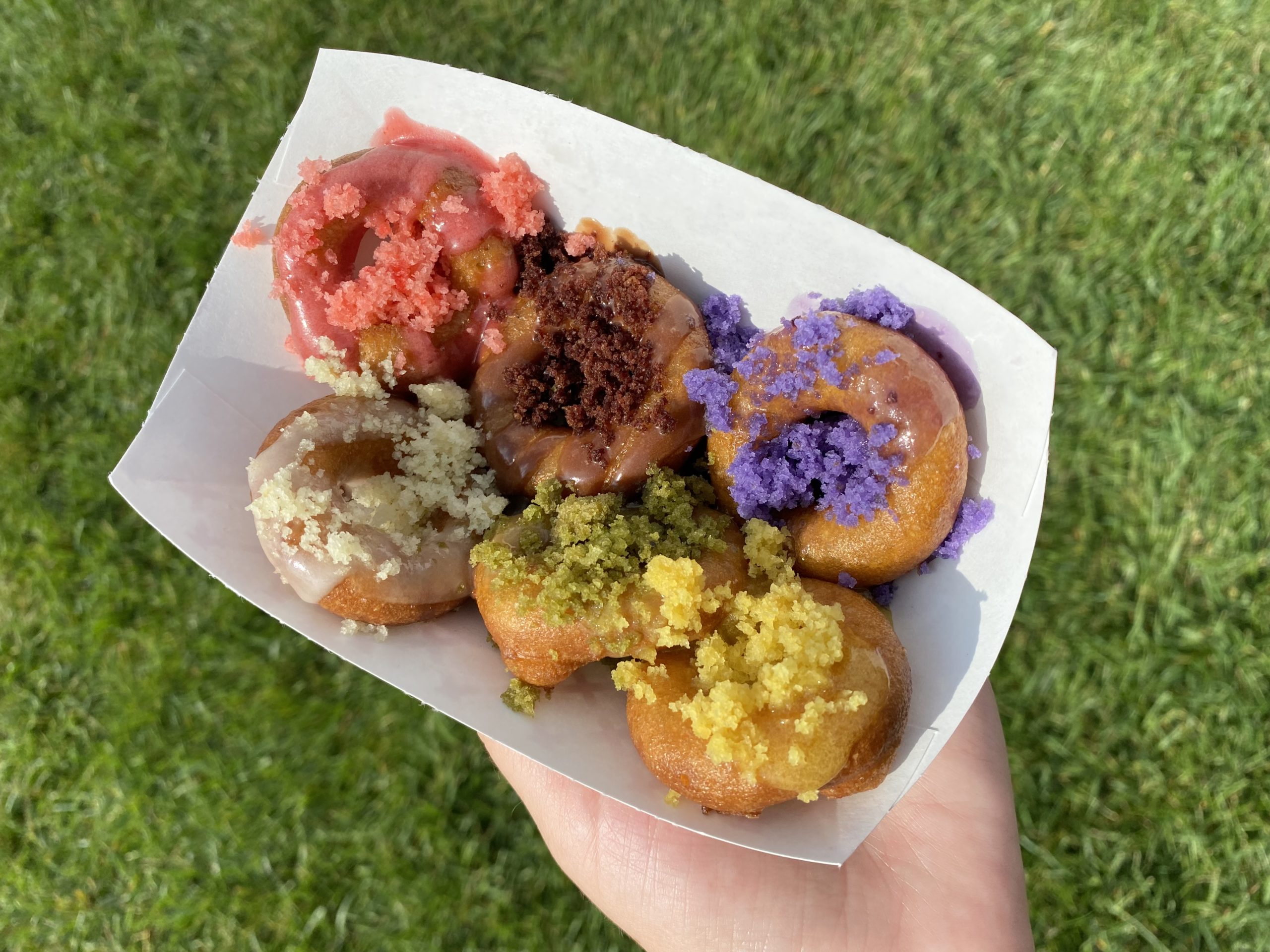donuts with various colors of glazes