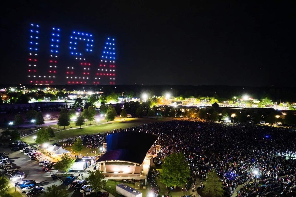 Drone show, featuring the letters USA