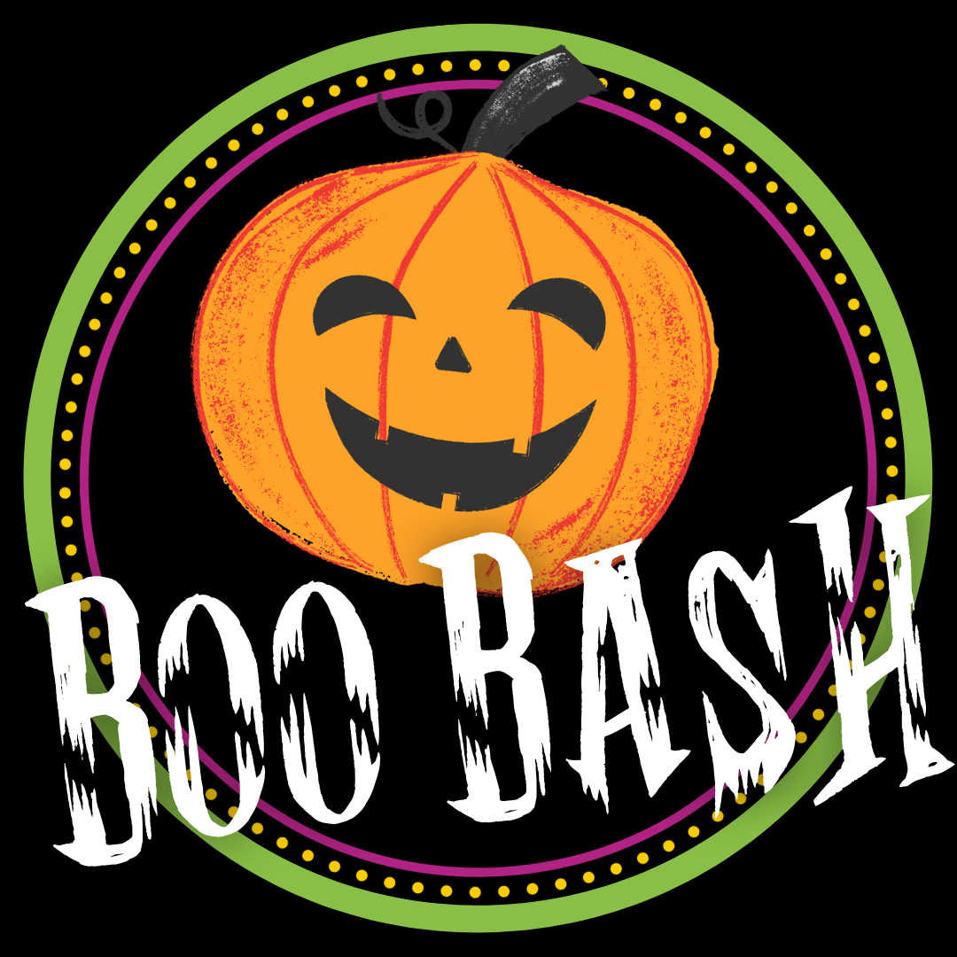 logo of pumpkin and "boo bash" text