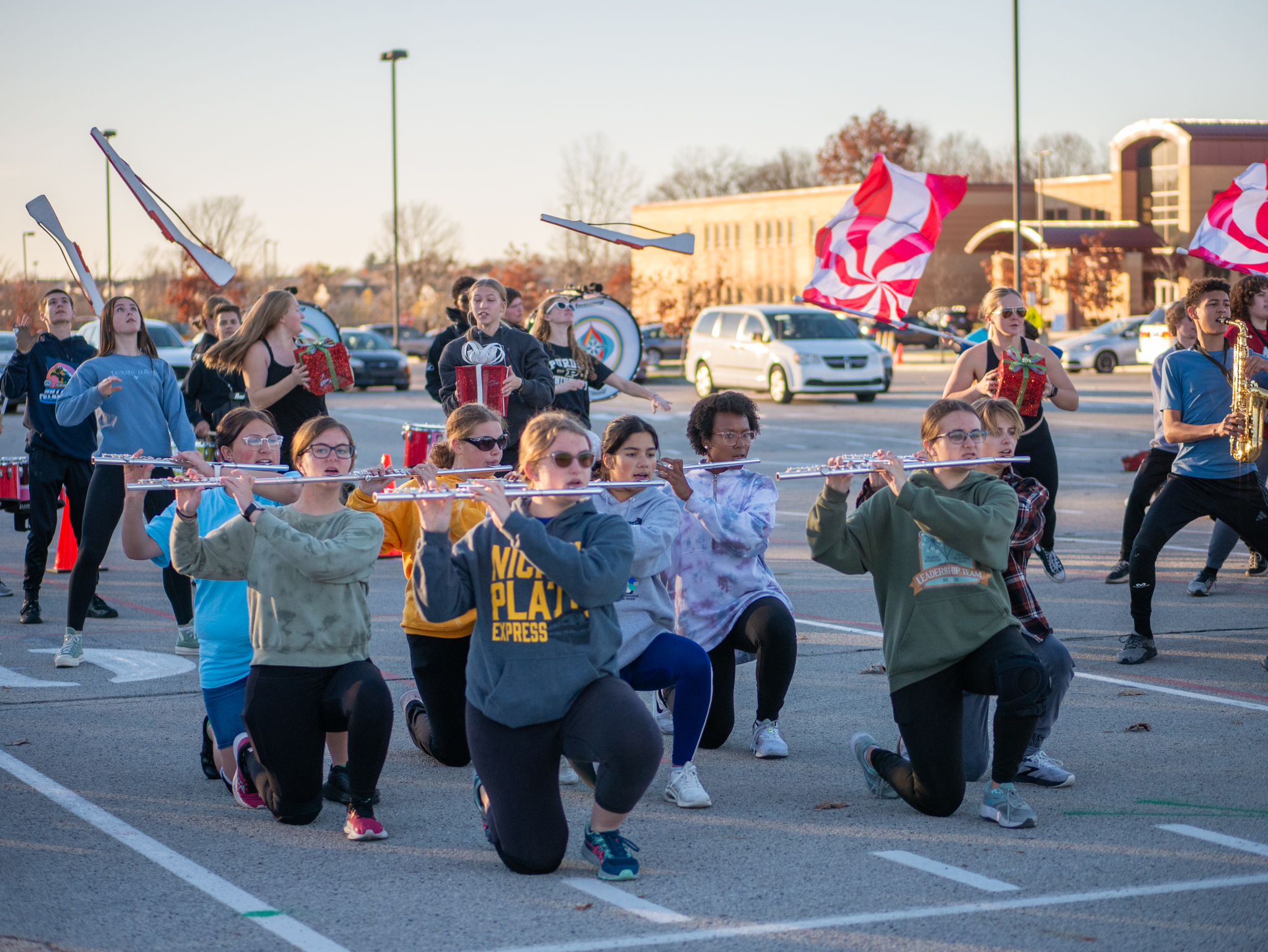 Fishers band students during a rehearsal