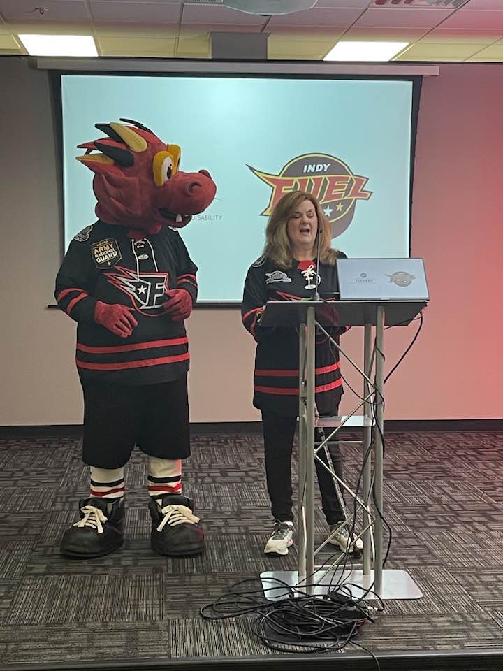 stacey with indy fuel mascot